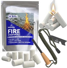 Fire Starter Kit 33 Waterproof Plugs Flint Striker Tin Camping Survival Set