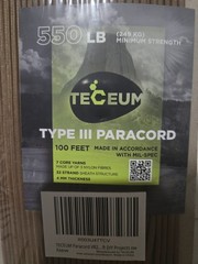 Teceum Type III Paracord, 100ft 550lb (249kg) Minimum Strength