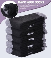 DYW Womens Merino Wool Hiking Socks Thermal Warm Winter Large, 5 Pairs Black