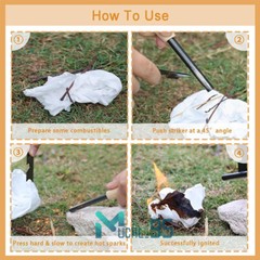 Waterproof Ferrocerium Rod Fire Starter w/ Handle + Steel Scraper Flint Striker