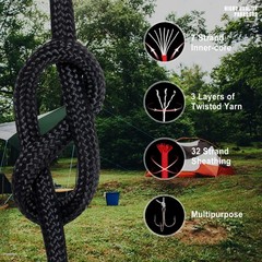 WEREWOLVES 550lb Paracord/Parachute Cord – 7 Strand Core 100FT, Black