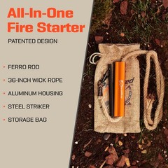 All-in-One Flint Steel Fire Starter Kit – Ferro Rod, Waterproof Tinder Wick Rope