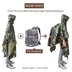 Hooded Rain Poncho Waterproof Raincoat Military Poncho for Outdoor Activities