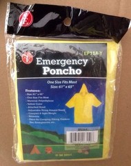 New Pack of 2 Emergency Rain Poncho Yellow Hood Reusable One Size Fits Most