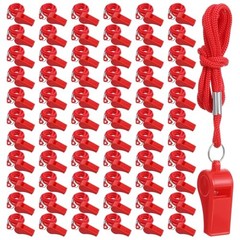 80 Pack Red Sports Whistle, Plastic Whistles Bulk with Lanyard, 120dB Loud