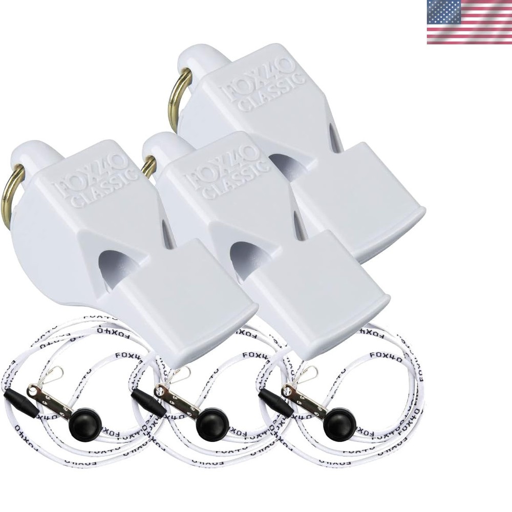 3 Pack Classic Whistles with Breakaway Lanyards 115dB White