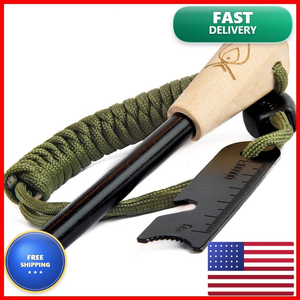 Texas Bushcraft Fire Starter – 3/8″ Ferro Rod with Striker & Paracord Lanyard