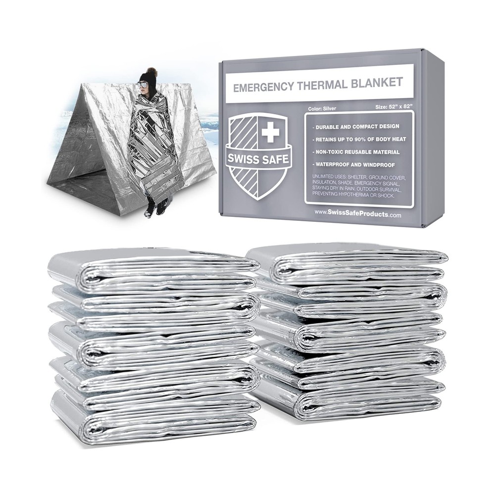 Swiss Safe Emergency Mylar Thermal Blankets, Designed for NASA, Outdoors, Sur…