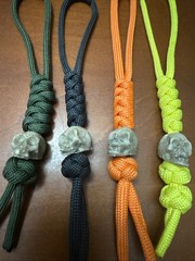 4pk Paracord Combo Knife Lanyard Neon Yellow/orange, Grey, Green with Skull