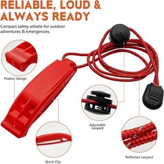 FJCTER Emergency Whistles Survival, 2PCs Super Loud Double Tube big, red