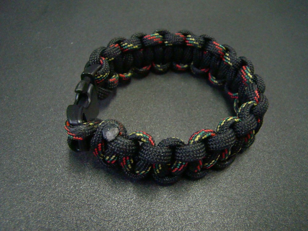 Paracord bracelet Black rasta 7 Strand 550 LB USA made Size 5 to 10
