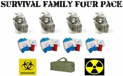 Family Survival 4 Pack – Czech M10 Gas Masks – Hi-Risk Disease Kits and Bag NEW