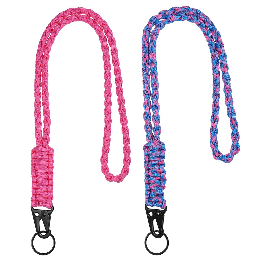 2Pcs Heavy Duty Braided Paracord Lanyard, Pink/Powder Blue Camouflage