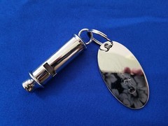 Shiny Nickle Plated Alarm Safety Bobbie Whistle on Monogramed Key Chain