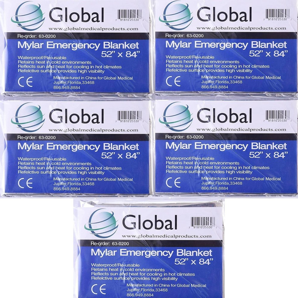 5 Emergency Rescue Space Thermal Mylar Blankets 84 x 52 New! Free Shipping!