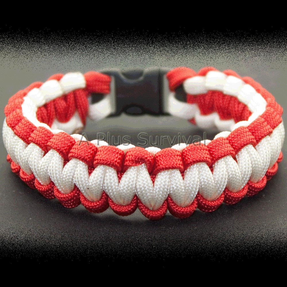 Red & White Paracord Rope Emergency Survival Bracelet 550 LB Made in USA