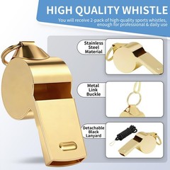 Whistle, 2 Pack Stainless Steel Sports Whistles with Lanyard, Loud Crisp Soun…