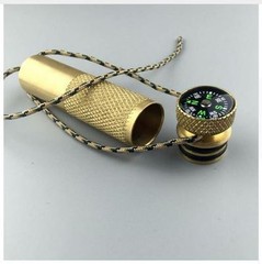 Brass Waterproof Mini Small Survival Match Fire Lighting Container Compass Kit