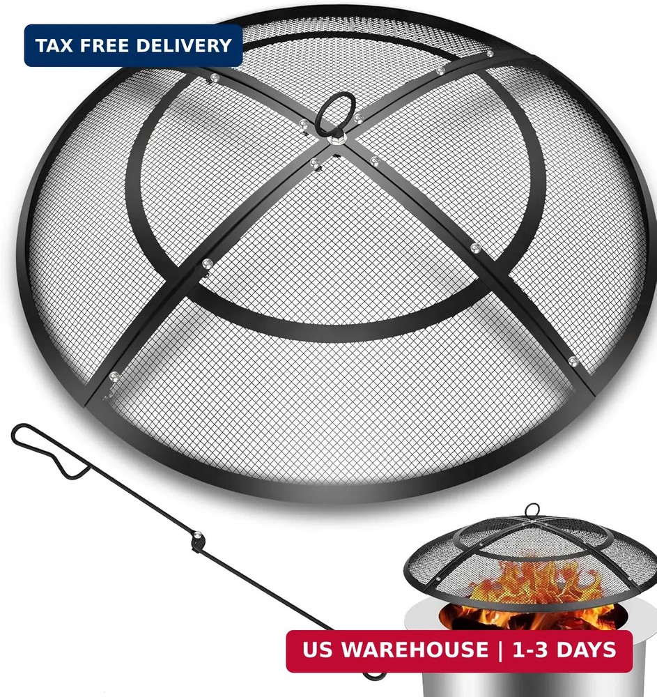 Fire Pit Spark Screen,22 Inch Fire Pit Screen Cover Outdoor with Handle&Poker,Fi