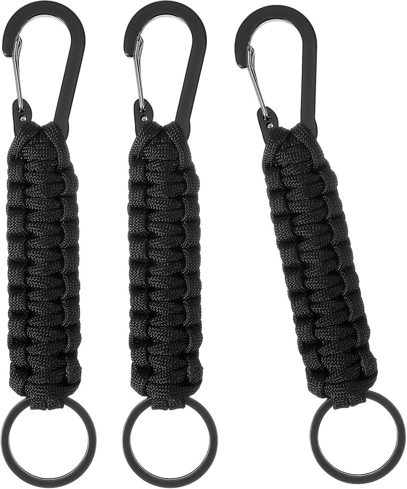 Bremorou 3 Pack Paracord Keychain Carabiner Lanyard with Strap Aluminum Braided