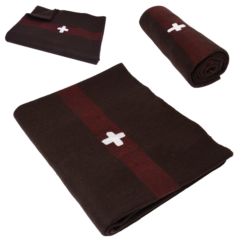 Swiss Army Wool Blanket With Cross 62×80 Fire Retardant Safety Blanket