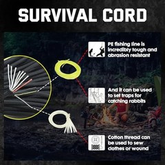 Survival Paracord 550 Fire Paracord Survivor Cord Nlyon Rope 10 100FT Black