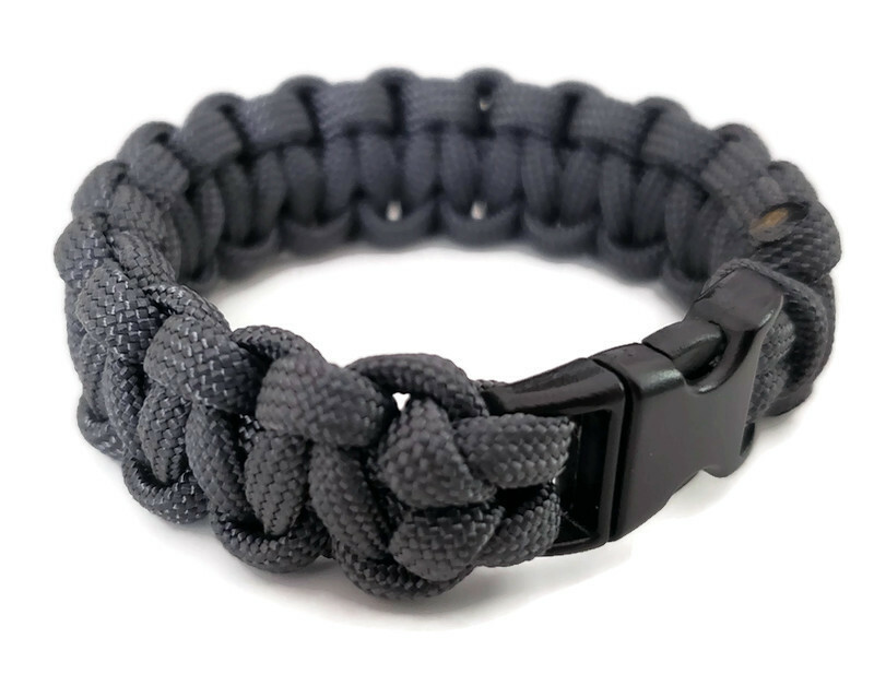 Paracord Bracelet 550 Black Tactical 3/8″ Buckle (Graphite) Hand Made