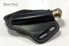 Custom Black 45 Degree Canted Leather Sheath for Buck 110 Folding Hunter