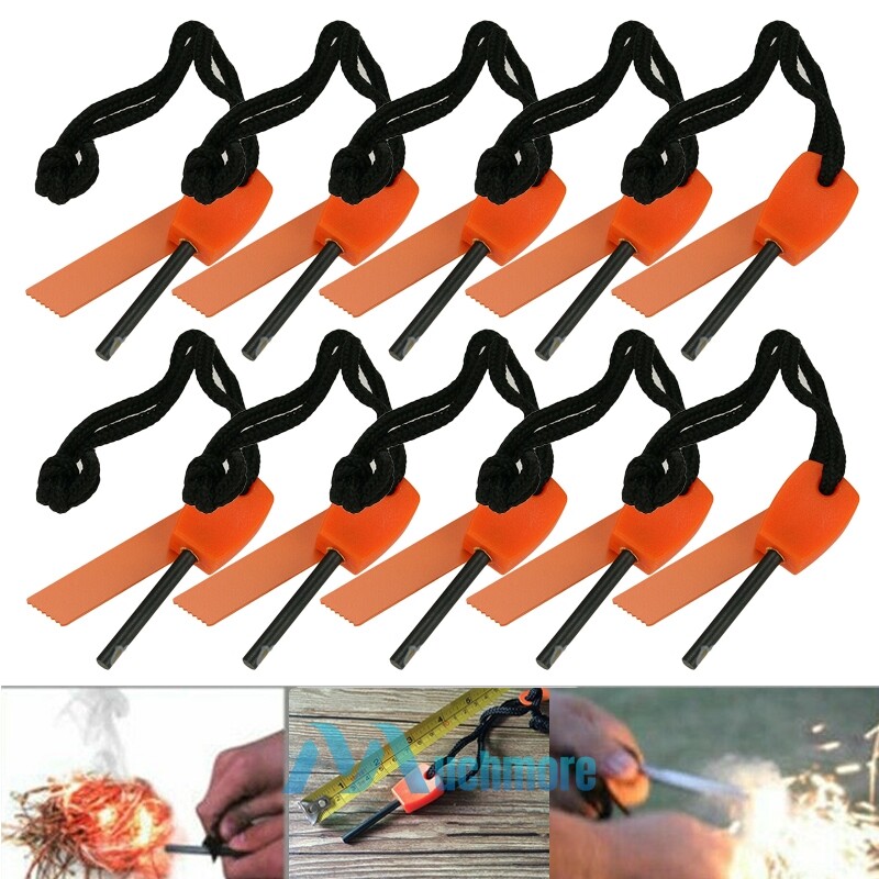 10Pcs Mini Fire Starter Flint Steel Striker Survival Kit Ferro Rod Camping Tool