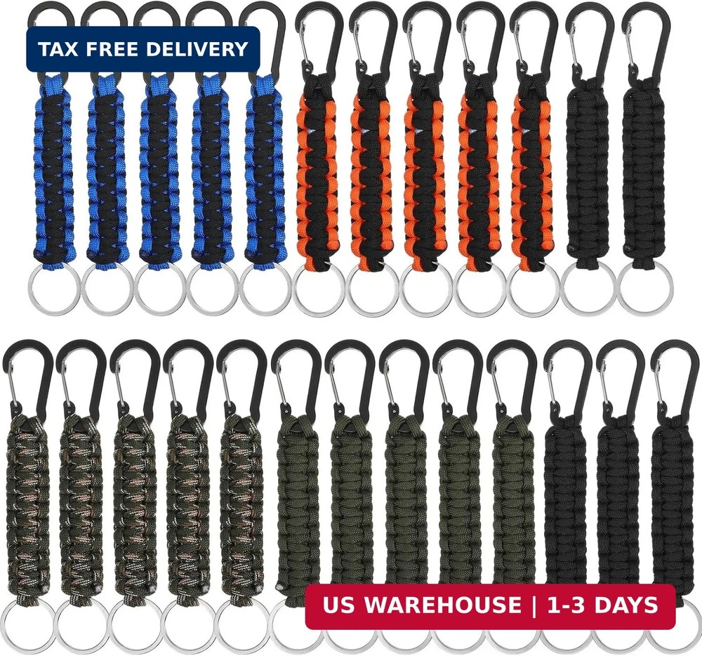 25 Pcs Paracord Keychain, Braided Lanyard Keychain Clip with Ring Hooks, Heavy D