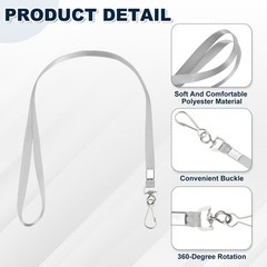25Pcs 17.3″ Nylon Flat Lanyard with Clasp for Keys, Silver