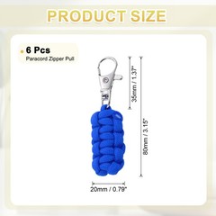 Paracord Zipper Pull, 80 mm Length for Backpacks – Cylinder (6 Pack, Dark Blue)