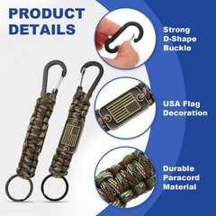 2Pcs Paracord Keychains, Paracord Keychain with USA Flag, Olive Green Camouflage