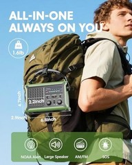 Emergency Weather Radio with Large Solar Panel, Efficient Hand Crank Army Green