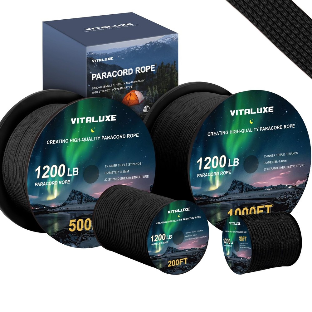 VITALUXE 1200lb Paracord Rope 4.4mm 15 Triple Strands