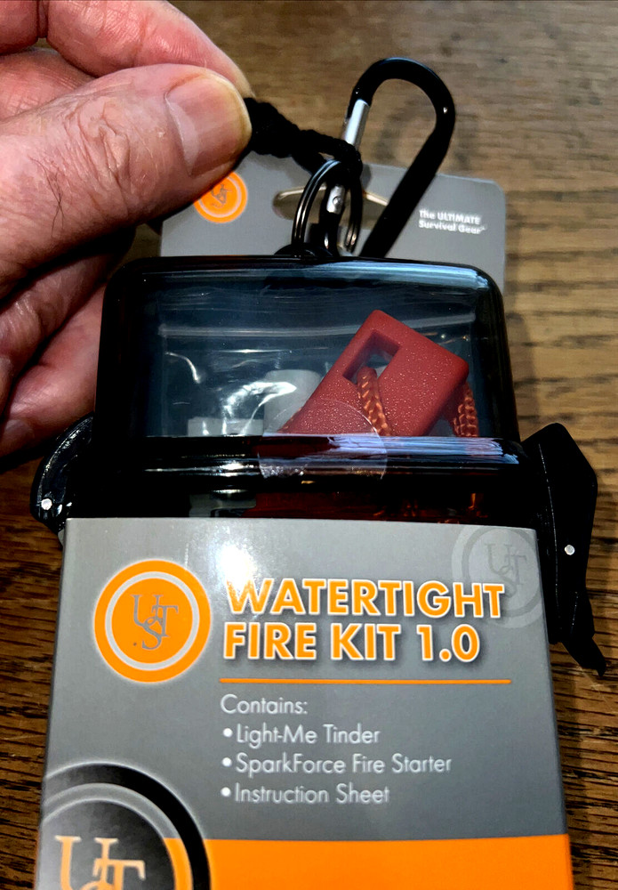 UST Watertight Fire Kit 1.0 Waterproof Case W/ Light MeTinder, Flint -«NEW»