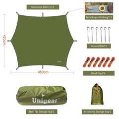 Unigear Hexagon Hammock Rain Fly,15x14FT/12x10FT 15 x 14 ft, Green