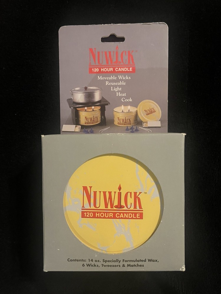 Nuwick Lg 120 Hour Emergency Candle Moveable Wicks Reusable Light Heat Cook NIB
