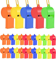 Plastic Whistles, 24Pcs Sports Whistle Bulk with Lanyard, Loud Crisp Sound Whist