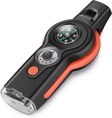 7-in-1 Emergency Survival Function Whistle, Outdoor Handheld, Black+Orange