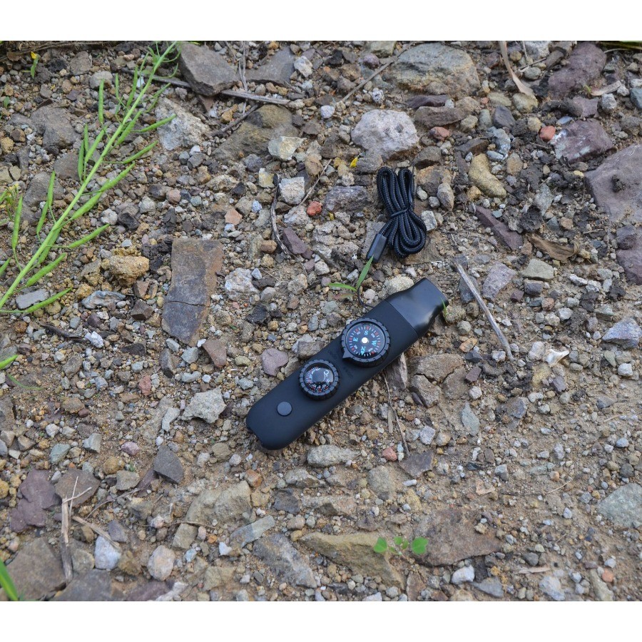 7 in 1 Survival Whistle with LED Light Compass Thermometer Emergency Kit Tool