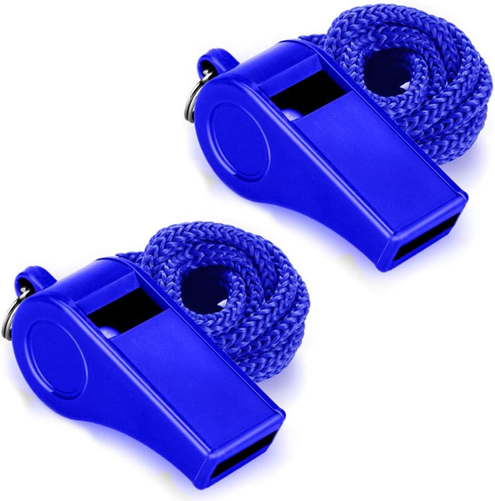 Whistle with Lanyard, 2 Packs Blue Plastic Whistles, Extra Loud Sports Whistles