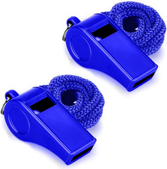 Whistle with Lanyard, 2 Packs Blue Plastic Whistles, Extra Loud Sports Whistles