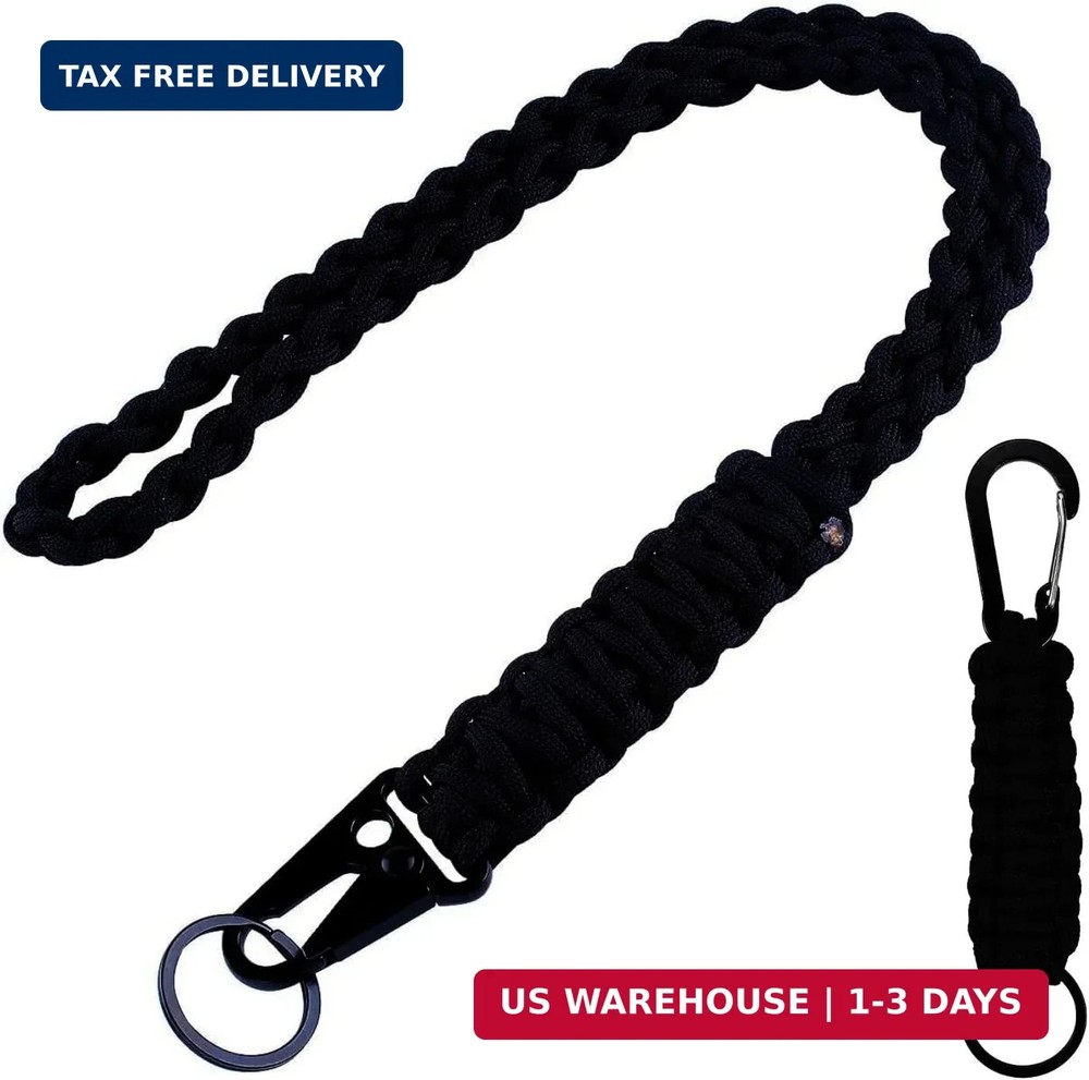 2 Pcs Heavy Duty Braided 550 Paracord Lanyard Keychain Set, Parachute Rope Neckl