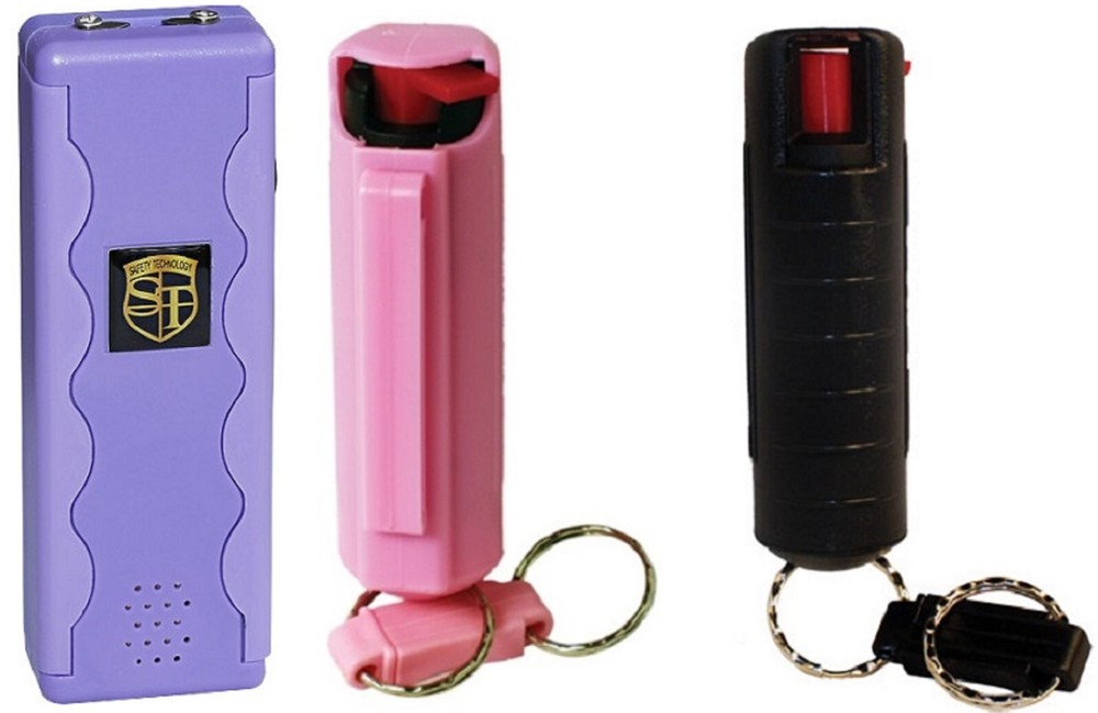 Stun Gun Pepper Spray Combo For Self Defense-Sal 95M Volts-Siren-Flashlight-OC