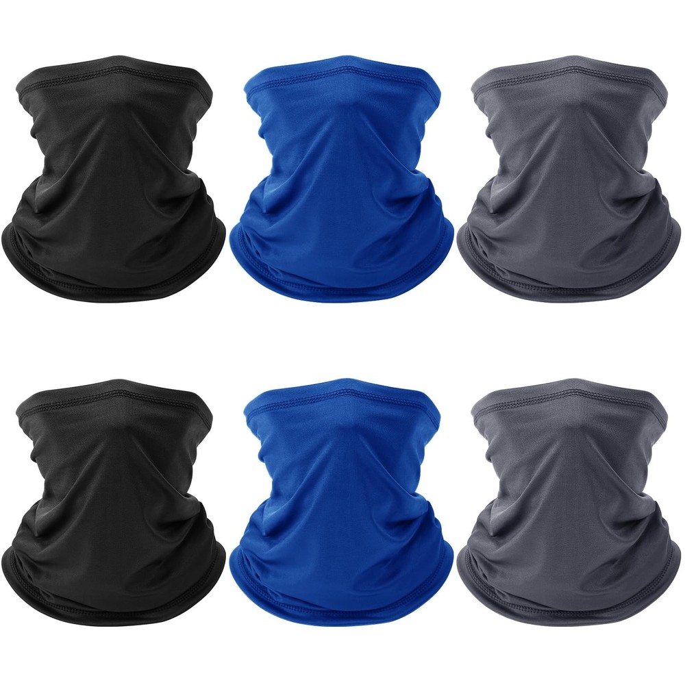 6 Pack Neck Gaiter for Men one size fit all, 2 Black/2 Dark Blue/2 Grey