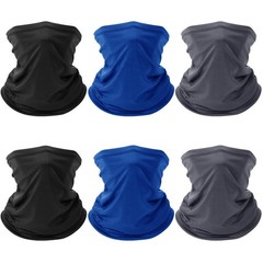 6 Pack Neck Gaiter for Men one size fit all, 2 Black/2 Dark Blue/2 Grey