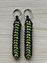Yellow/Green & Black Paracord Keychain with Keyring- Set of 2