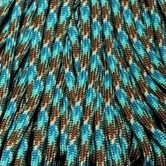 550 Paracord Gold with Teal Diamonds Made in the USA Nylon/Nylon (100 ft)