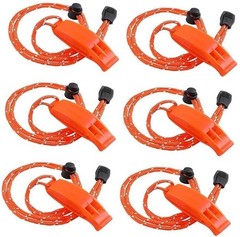 6PCS Safety Survival Whistles with Adjustable Reflective Lanyard Black